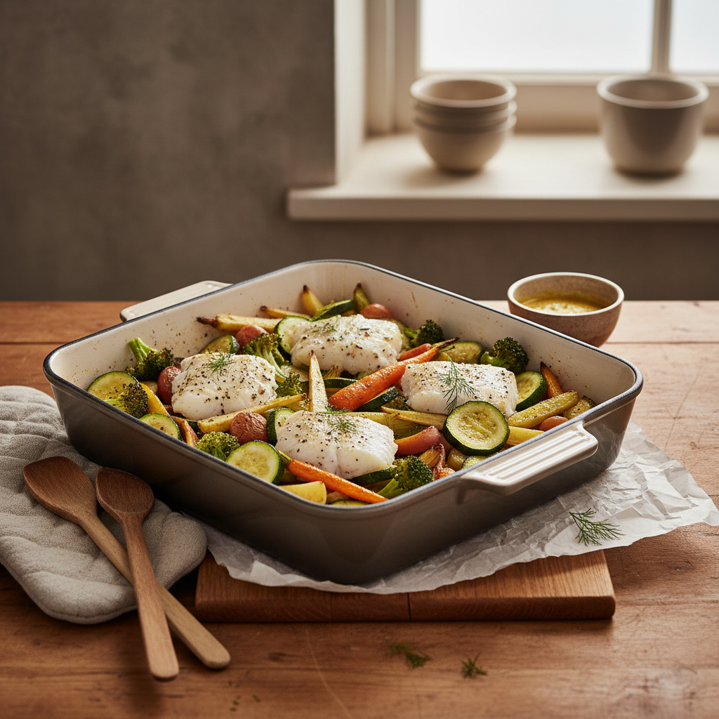 Darmproof traybake met Witvis en Wortel